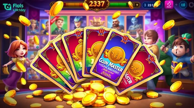 Cartas coloridas y monedas brillantes celebrando