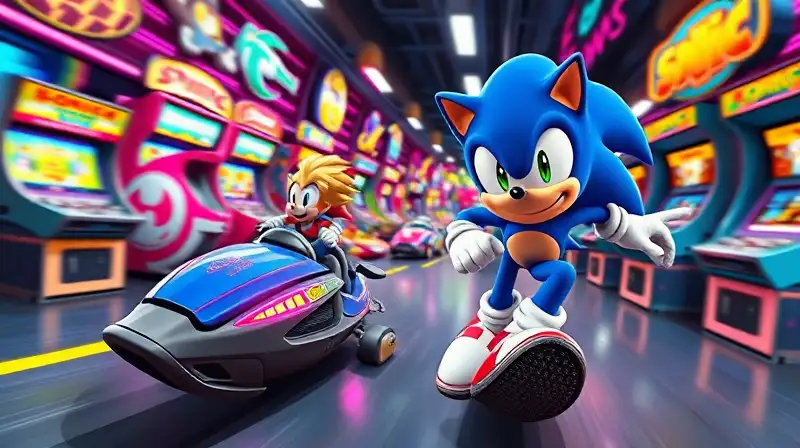 Sonic arcade vibrante combina estilo retro-moderno