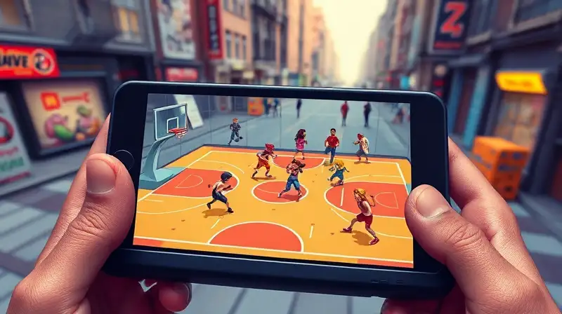 Cancha mini baloncesto pixel art vibrante