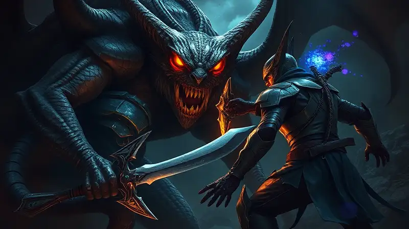 Cazador enfrenta jefe monstruo en mazmorra