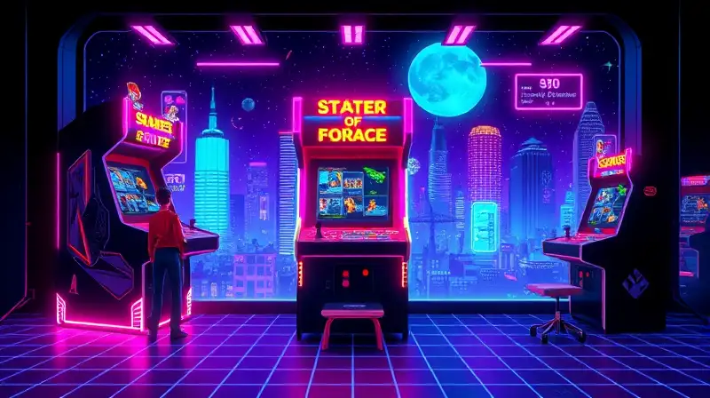 Máquina arcade retro con luces neón