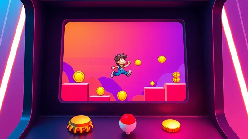 Juego arcade retro pixelado con héroe saltando