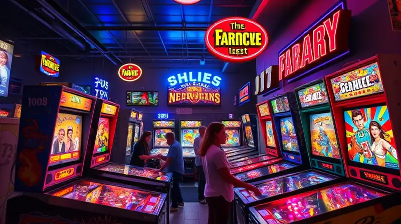 Máquinas de pinball retro con luces vibrantes