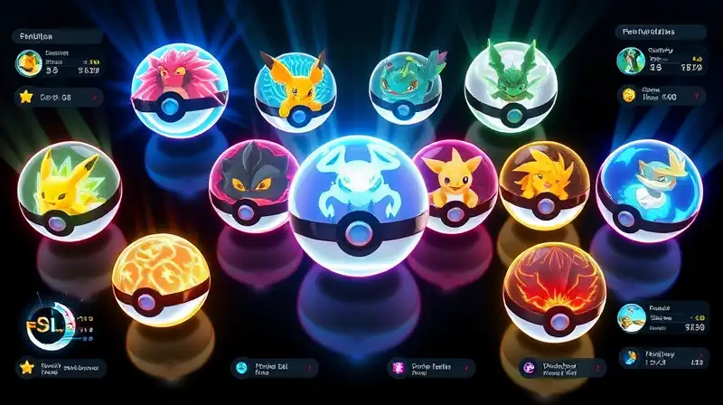 Poké Balls brillan con efectos y estadísticas