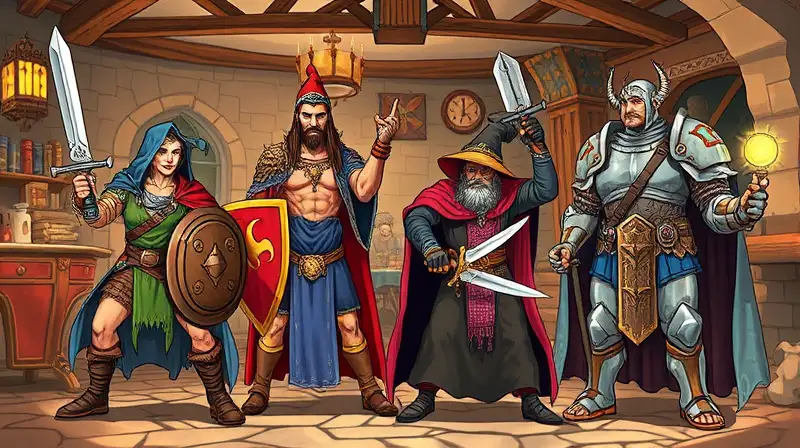 Personajes clásicos de rol en taberna medieval