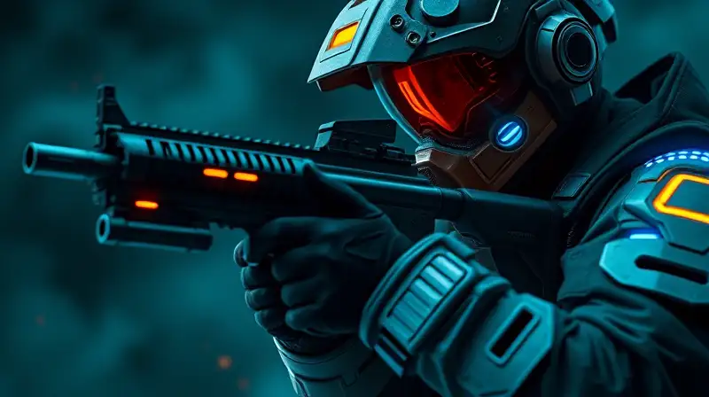 Soldado futurista recarga armas en batalla