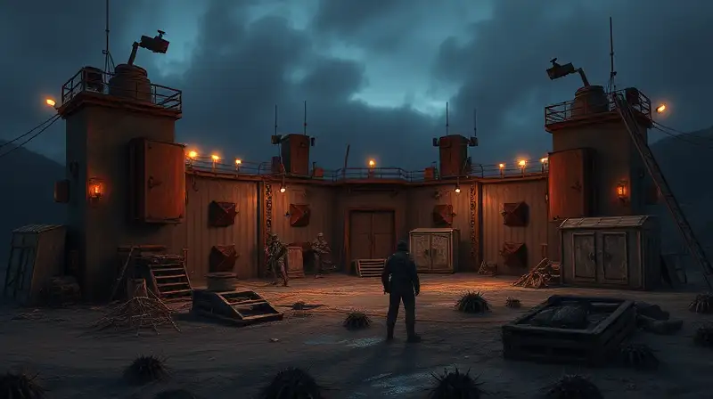 Base fortificada con defensas y vigilancia