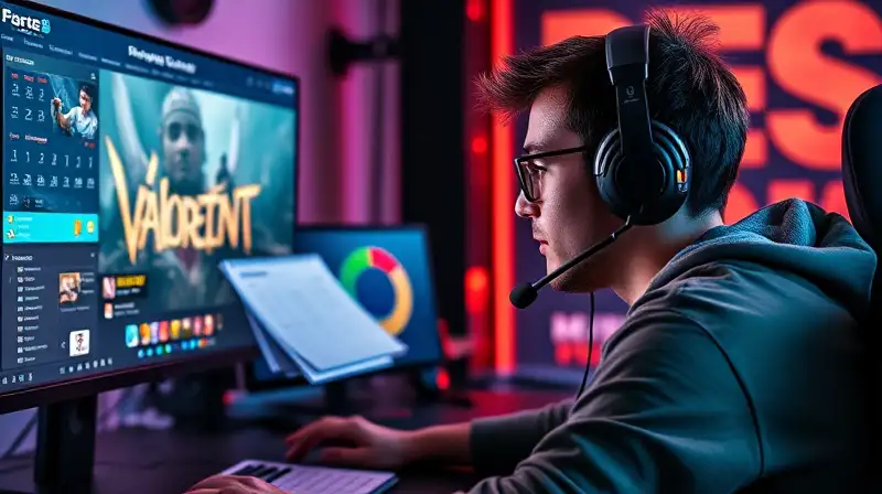 Gamer concentrado juega Valorant en setup moderno