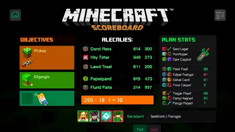Interfaz colorida de Minecraft con estadísticas