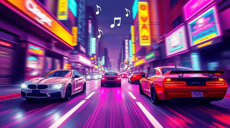 Carreras arcade pixeladas en ciudad neón