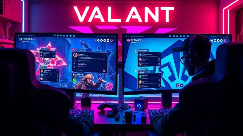 Dos gamers transmiten Valorant con ambiente futurista