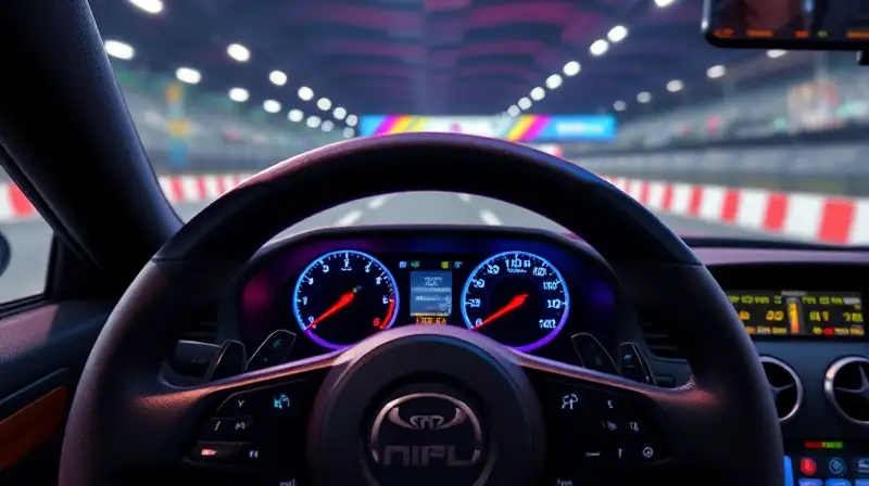 Simulador de carrera con volante y panel