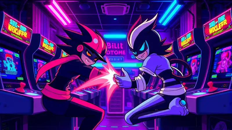 Dos jugadores cooperan en arcade colorido