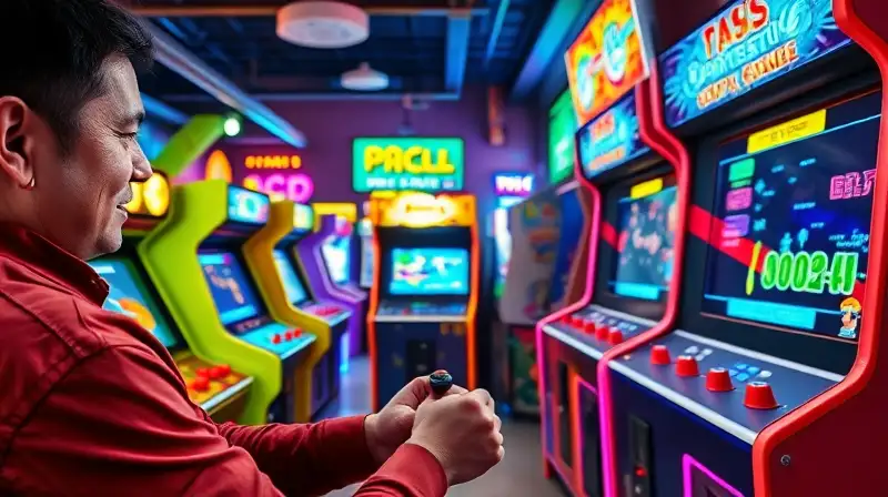 Sala arcade vibrante llena de juegos retro