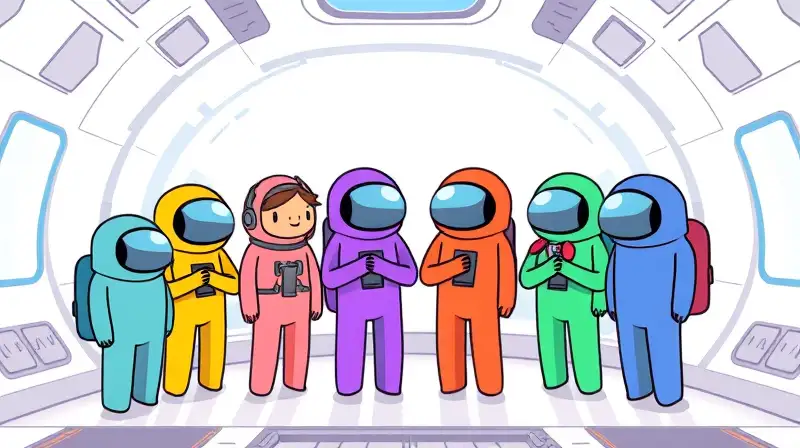 Tripulantes pacíficos y respetuosos en espacio colorido