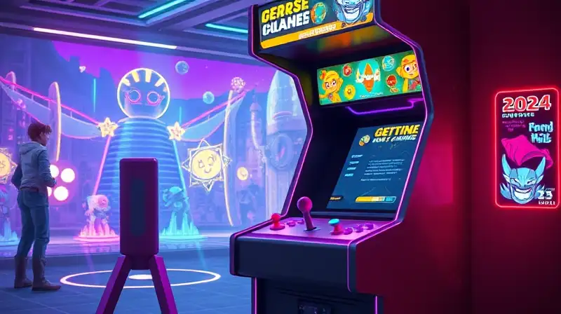 Máquina arcade futurista con juegos holográficos