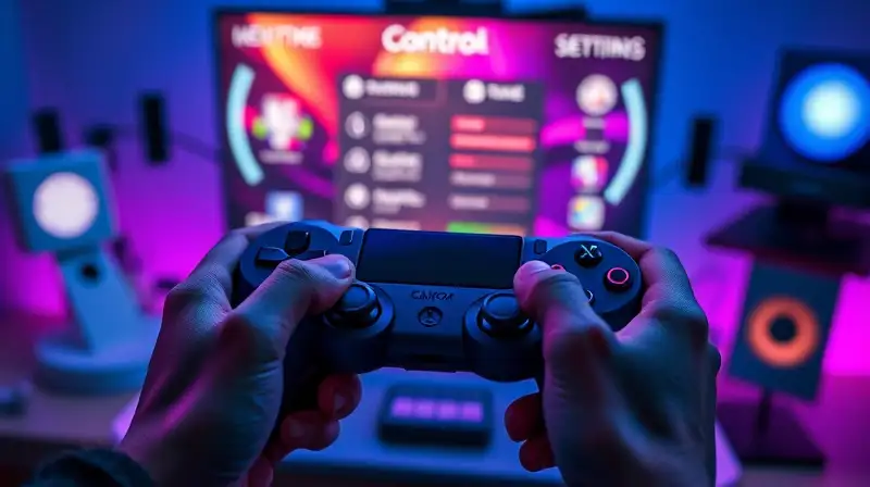 Manos sostienen control en pantalla vibrante