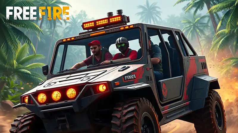 Vehículo futurista con jugadores en jungla