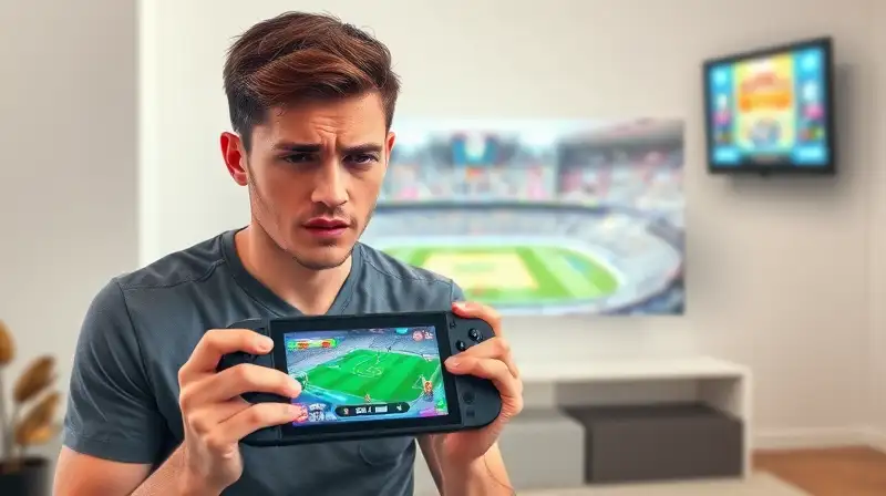 Gamer frustrado juega en consola portátil aislado