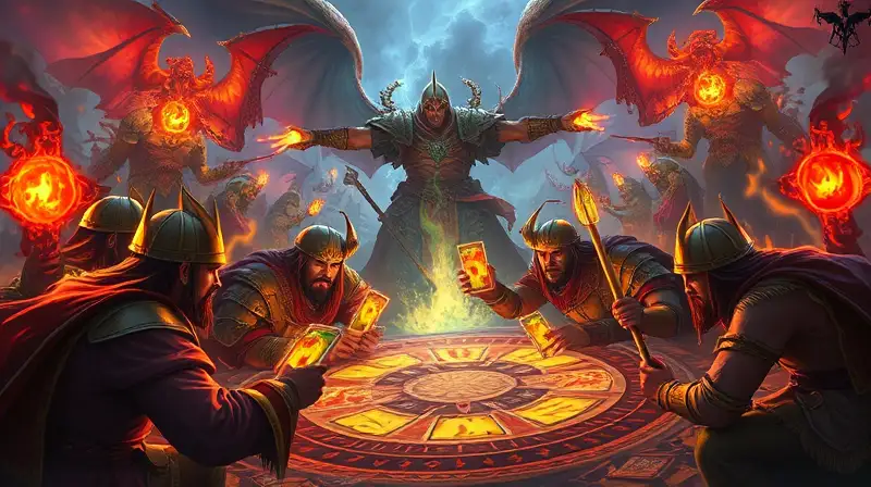 Batalla épica con guerreros y magia vibrante