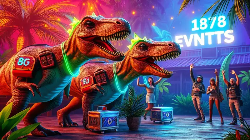 Dinosaurios festivos en jungla prehistórica luminosa