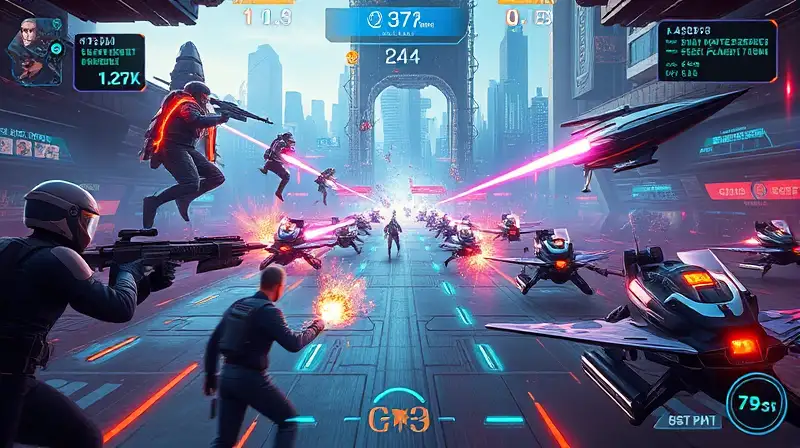 Arena futurista cyberpunk con acción intensa