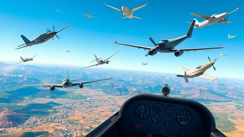 Aviones realistas vuelan sobre paisajes variados