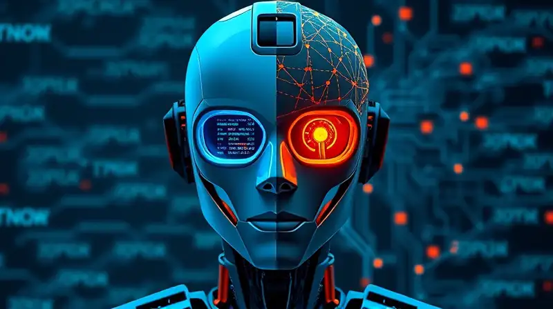 Robot futurista dividido con datos y sombras