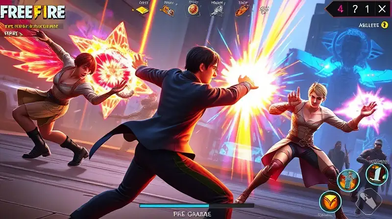 Escena dinámica de batalla futurista en Free Fire