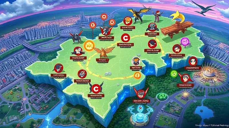 Mapa de Unova con gimnasios y batallas