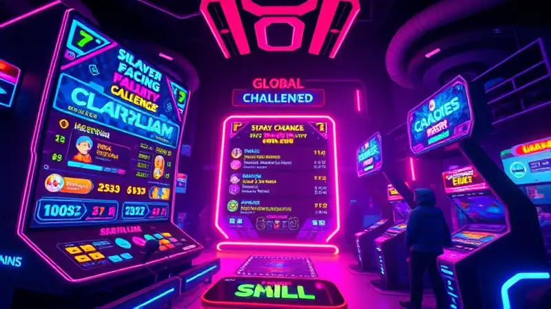 Pantalla arcade vibrante con jugador determinado