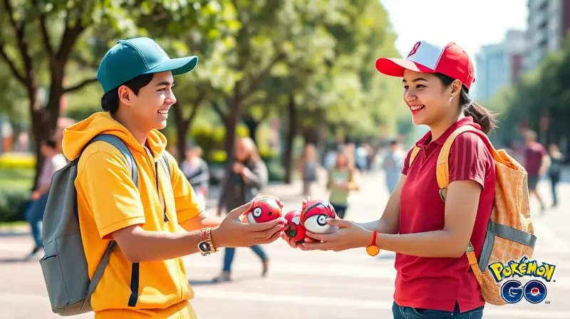 Entrenadores intercambian Pokémon en parque urbano