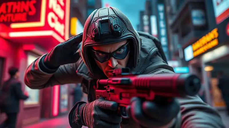 Agente de Valorant en acción futurista urbana