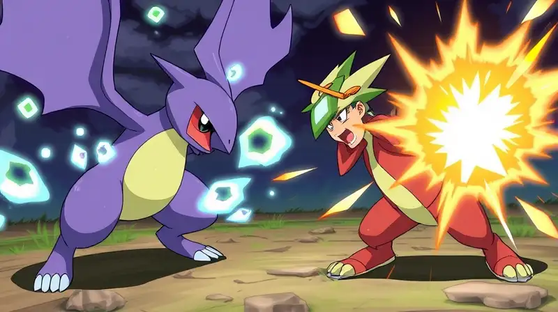 Batalla Pokémon intensa con ataque tóxico