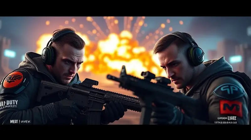 Dos gamers cooperan en intensa batalla futurista