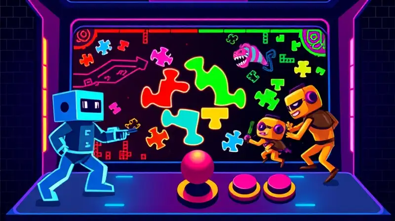 Personajes pixelados en juego arcade retro