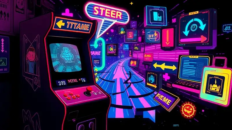 Arcade retro con arte pixelado y glitches