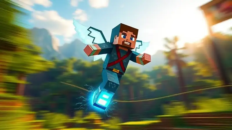 Jugador Minecraft con armadura brillante y alas