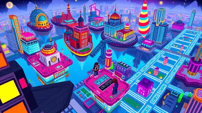 Ciudades coloridas de Roblox con islas flotantes