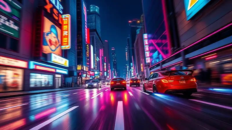 Juego de carreras futurista con luces vibrantes