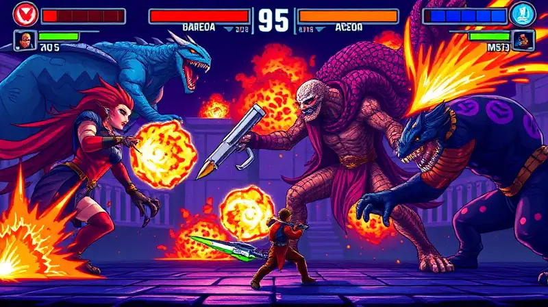 Batalla épica arcade con jefes brillantes