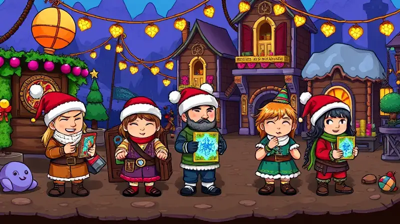 NPCs festivos en fiesta animada pixelada
