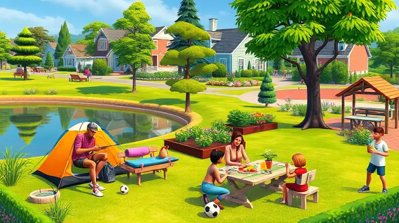 Personajes Sims disfrutan actividades al aire libre