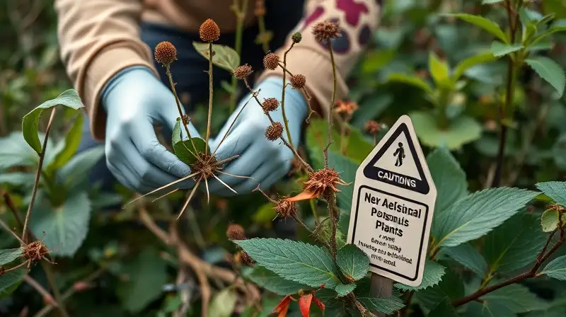 Persona recoge plantas venenosas con cuidado