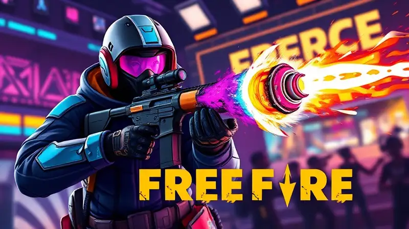 Personaje futurista con arma y luces neon
