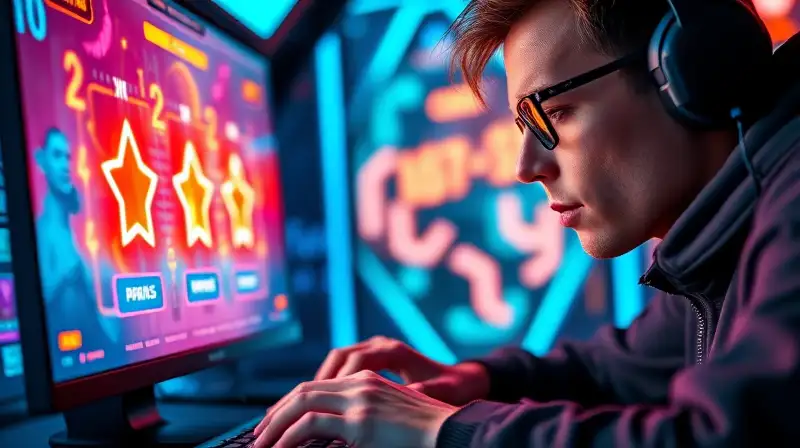 Gamer concentrado en pantalla con luces neón
