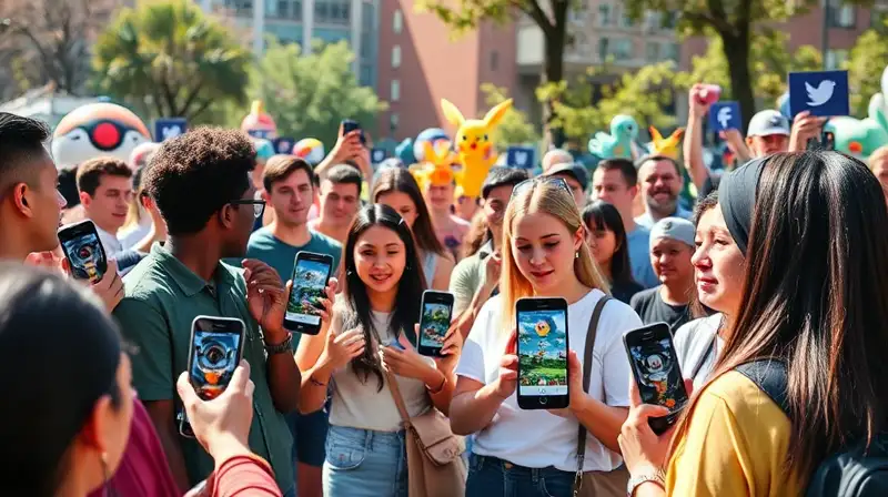 Personas unidas jugando Pokémon GO al aire libre