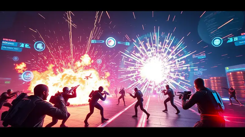 Escena dinámica de batalla futurista en Free Fire