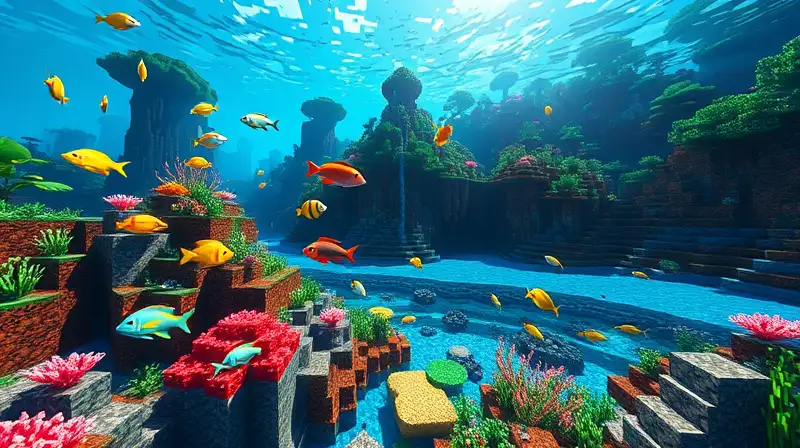 Biomas acuáticos vibrantes en estilo pixelado