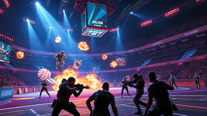 Batalla intensa en arena futurista con esports